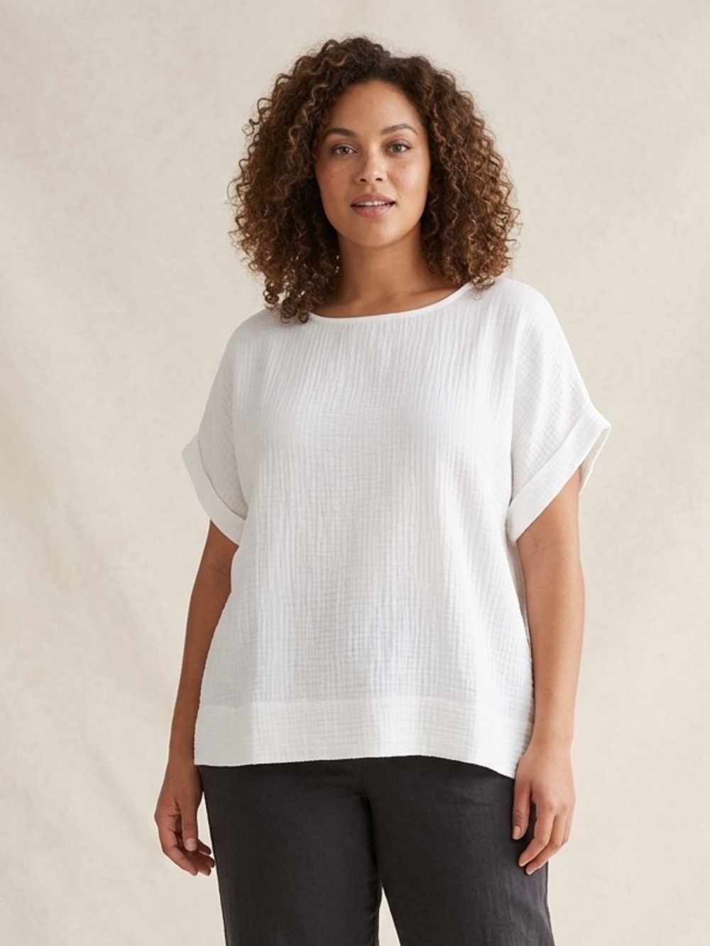 NWT Gloria Vanderbilt White Gauze Short-Sleeve Tunic XL Extra Large